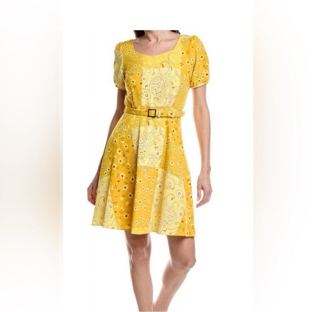 NANETTE Lepore Yellow Puff Sleeve Belted Mini Dress Size 8 NWT